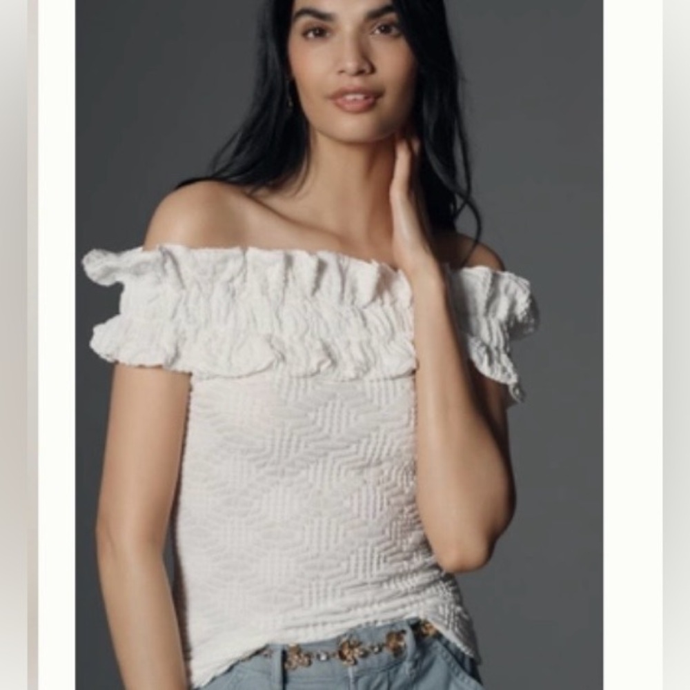 NWT Maeve White Ruffled Off-Shoulder Blouse